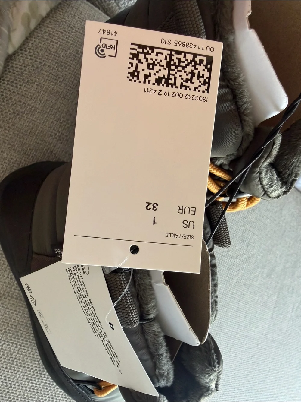 Kids H&M Olive Green Winter Boots with Orange Laces
